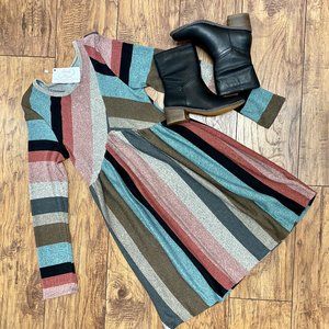 Egs soft knit cross strip long sleeve midi dress